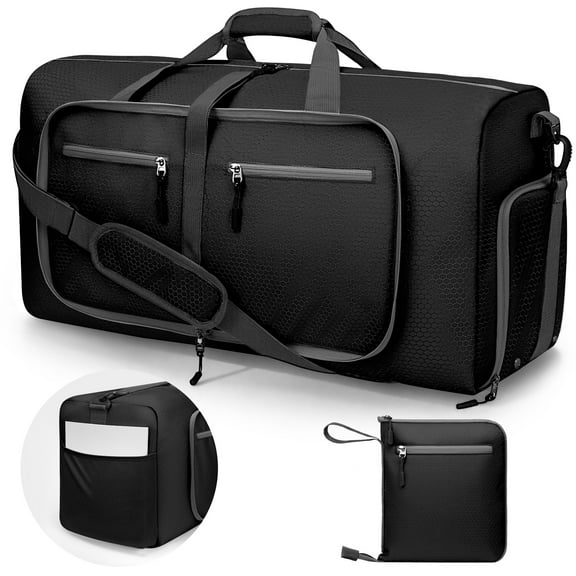 DAKOMM 65L Travel Duffle Bag with Shoes Compartment, Weekender Overnight Bag for Women Men, Foldable Travel Duffel Bag Sports Tote Gym Bag Hospital Mom Tote Bag for Labor and Delivery Black