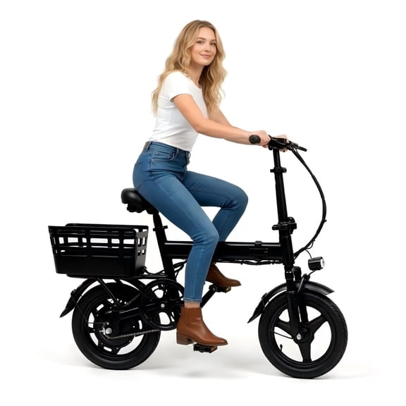 Foldable Commuter Electric Bike with Basket for Adults,14" Tires, 500W,36V 12Ah Battery, 19.9 MPH, 35 Miles Range, Suitable for Commuting, Shopping, or Trip