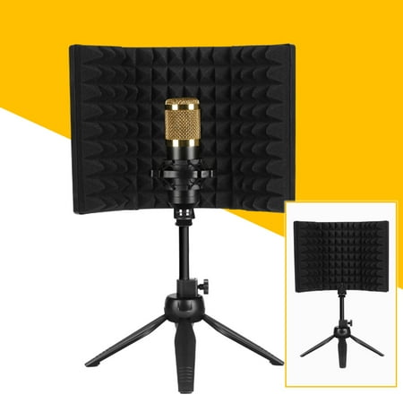 Foldable Compact Microphone with Tripod Stand, Studio Mic Sound Absorbing Foam Reflector Recording, Podcasts, Broadcasting - With stand