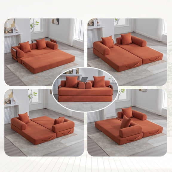 Foldable and Compressible Sofa with Sturdy Metal Frame for Small Spaces, Modular Design for Custom Layouts, Compact Living Room Furniture with Storage Pocket and Soft Cushions