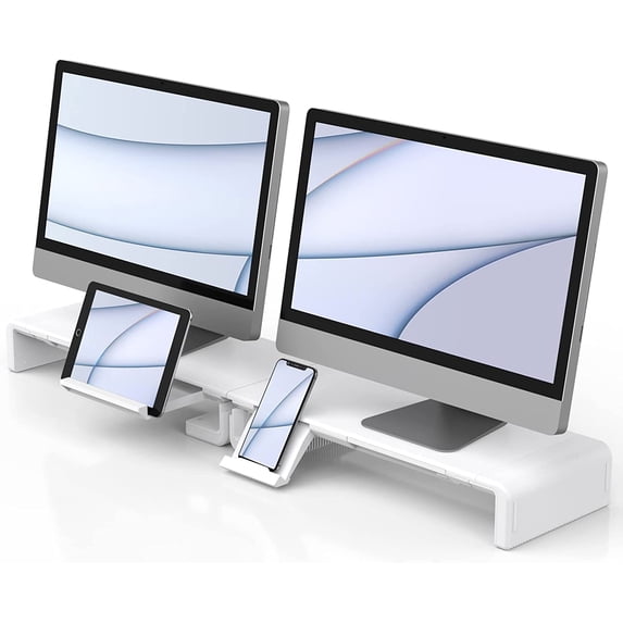 Foldable Computer Monitor Riser, Height Adjustable Computer Stand, Desk Shelf Riser with Storage Drawer & Tablet Phone Stand for Computer, Desktop, Laptop