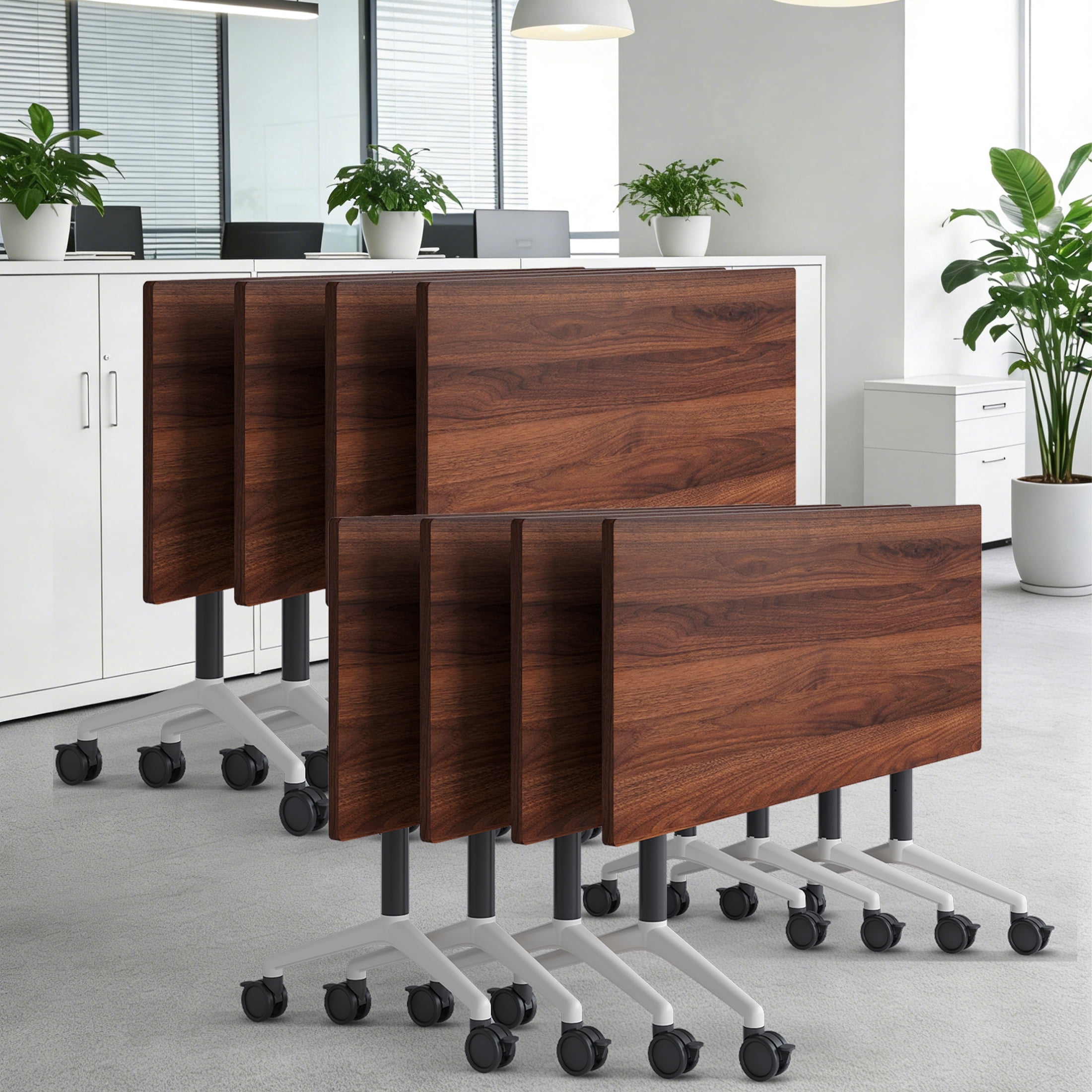 Source Wheel Table Foldable Conference Table with Wheels 55.1in 8PCS, Modern Mobile ...