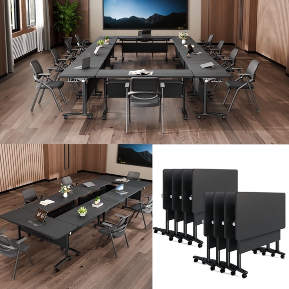Conference Room Table with Wheels Set of 8, 70.9" Folding Conference Meeting Training Tables for Office Classroom Dark Grey