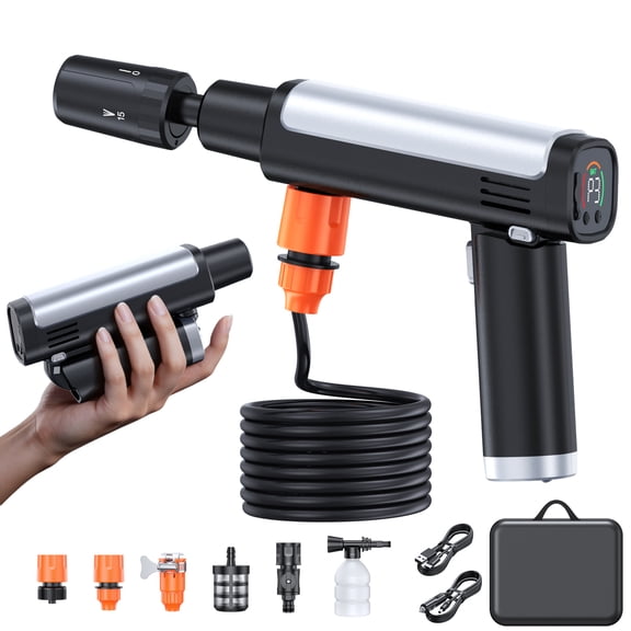 Foldable Cordless Pressure Washer, Portable Battery Power Washer with 5-in-1 Nozzle, 3 Power Levels & LCD Display, USB-C & Car DC Charging, Handheld Pressure Washer for Car, Bike, Patio & Camping