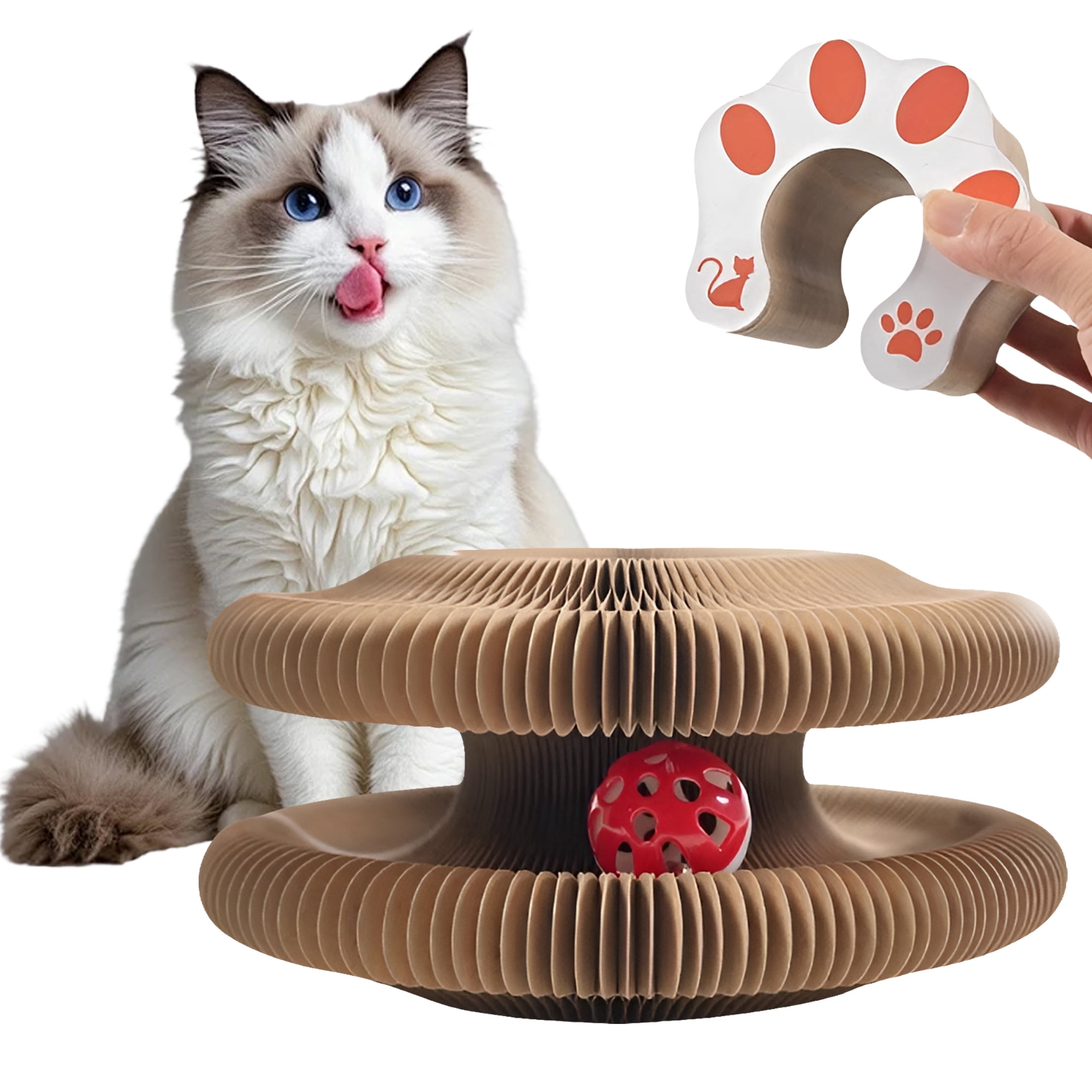 Foldable Corrugated Cardboard Cat Scratcher with Bell Ball, 9.45 in ...