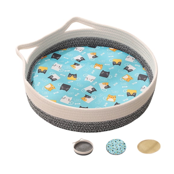 Foldable Cotton Rope Cat Basket Bed - Multi-Size Pet Nest for Cats & Small Dogs, Natural Fiber Sleeping Pod with Cushion, Dual-Purpose Scratcher & Lounger for All Seasons