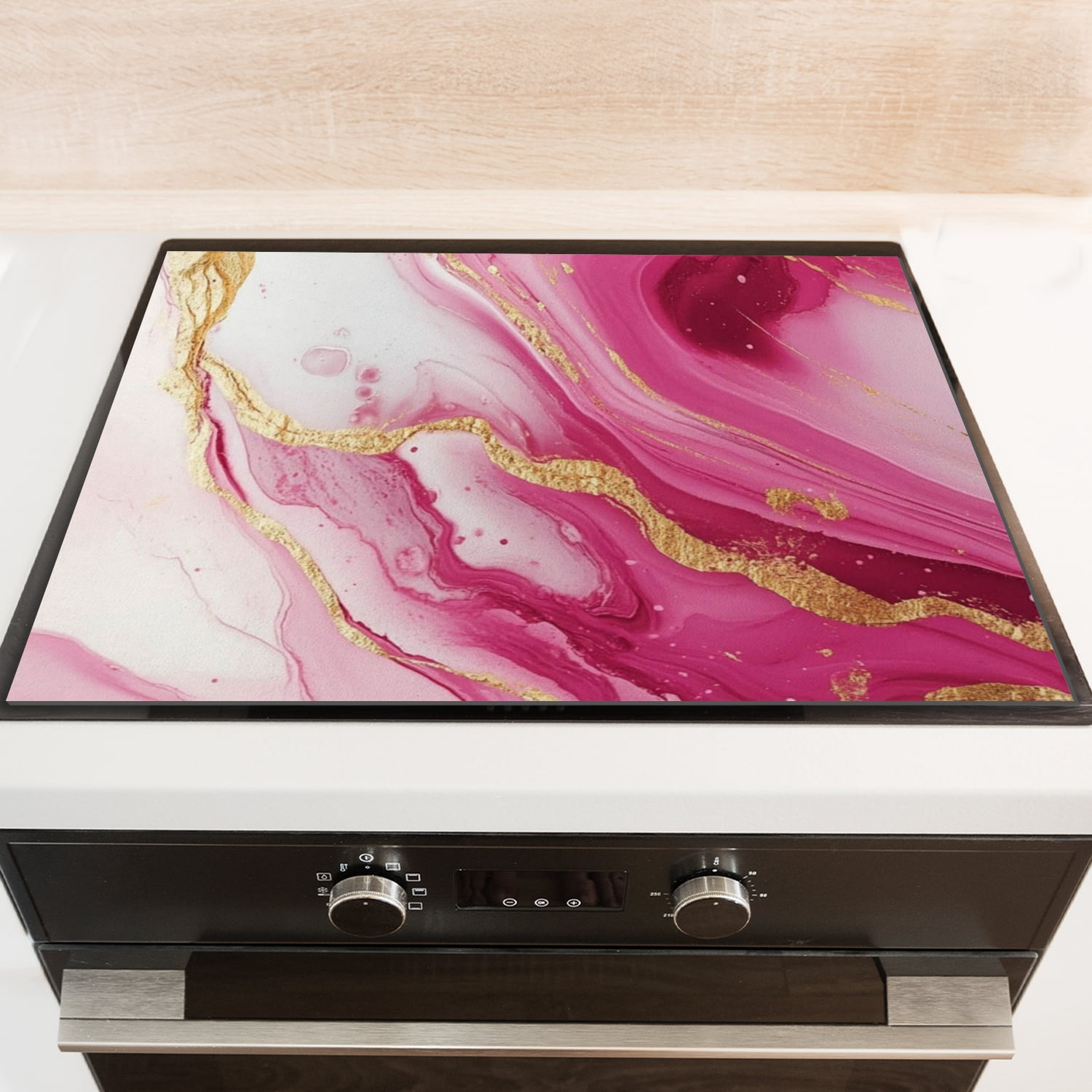 Foldable Cover for Stove Top Electric Flat Top, Abstract Pink and Gold Marble Stovetop Induction Protector, Square Stove Burner Covers Mat for Kitchen RV (28×20 Inch)