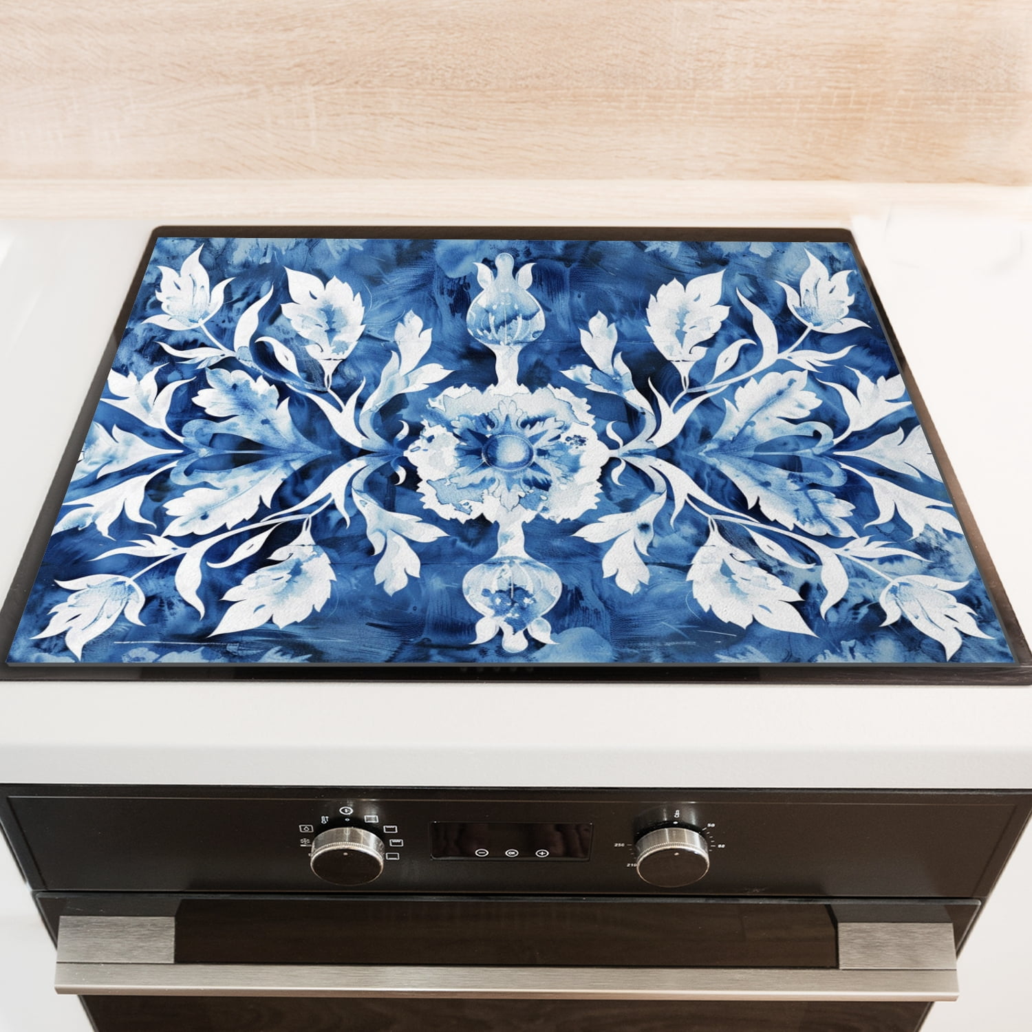 Foldable Cover for Stove Top Electric Flat Top, Elegant Blue And White Floral Pattern Non-slip Stovetop Induction Protector, Square Stove Burner Covers Mat for Kitchen RV (28×20 Inch)