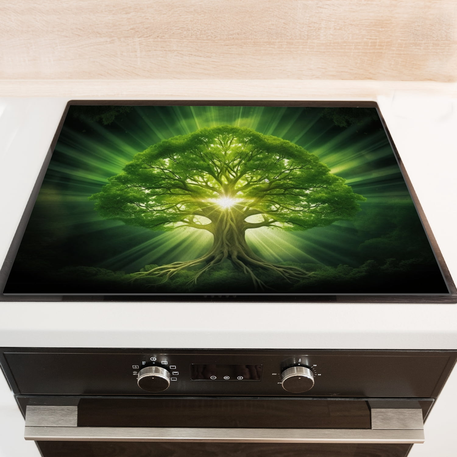 Foldable Cover for Stove Top Electric Flat Top, Huge Tree of Life Green Anti-slip Countertop Induction Protector, Square Stove Burner Covers Mat for Kitchen RV (28×20 Inch)