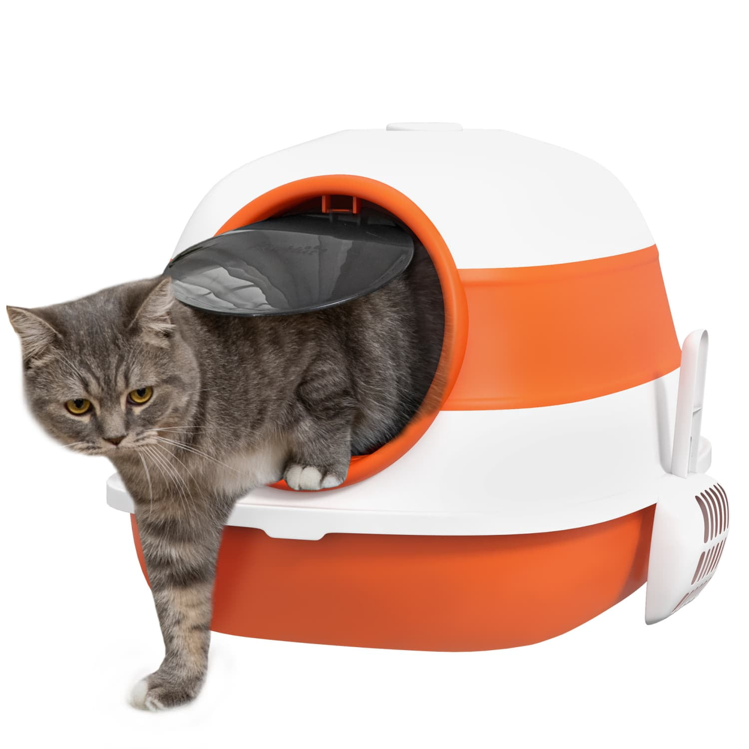 Foldable Covered Cat Litter Box with Lid, High Sides Enclosed Kitty Litter Box with Air Freshener, Large Two-Way Entrance Anti-Splash Easy Clean Design for Cats Up to 10lbs, Orange Black