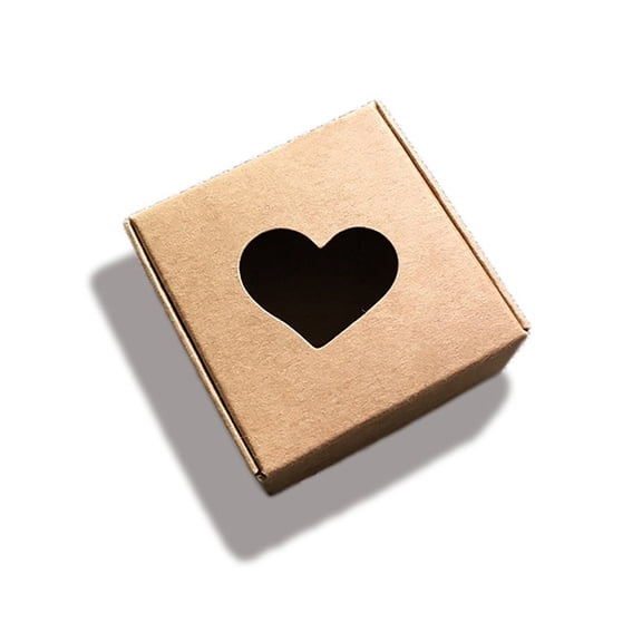 Foldable Creative Cardboard Box Gift Box with Hollow Heart Square BurlyWood 6.6x6.5x3.1cm