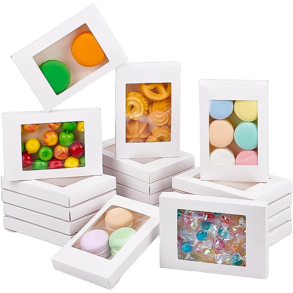Foldable Creative Kraft Paper Box Wedding Favor Boxes Favour Box Paper Gift Box with Clear Window Rectangle White Box: 12.5x8.5x1.5cm for DIY