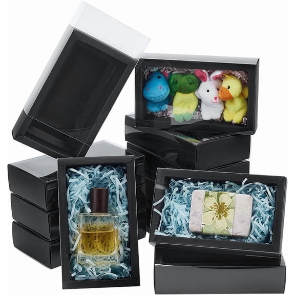 Foldable Creative Kraft Paper Drawer Boxes with Clear PVC Cover Sheet Rectangle Black 17.2x10.1x4.2cm diy
