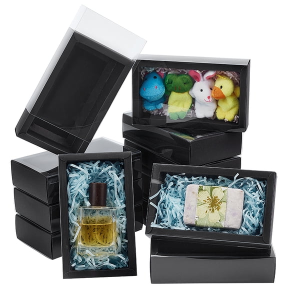 Foldable Creative Kraft Paper Drawer Boxes with Clear PVC Cover Sheet Rectangle Black 17.2x10.1x4.2cm