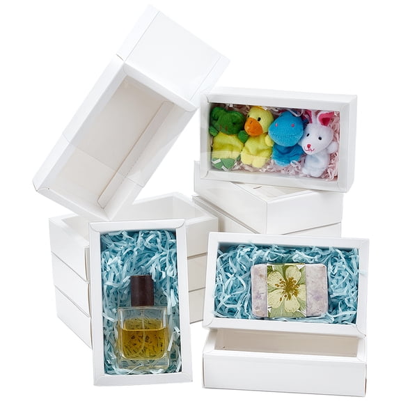 Foldable Creative Kraft Paper Drawer Boxes with Clear PVC Cover Sheet Rectangle White 17.2x10.1x4.2cm