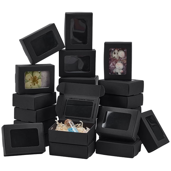 Foldable Creative Kraft Paper Mailer Boxes with Visible Window Shipping Boxes Rectangle Black 6.7x9.1x3cm