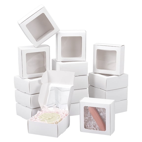 Foldable Creative Kraft Paper Mailer Boxes with Visible Window Shipping Boxes Square White 9.1x9.1x4cm