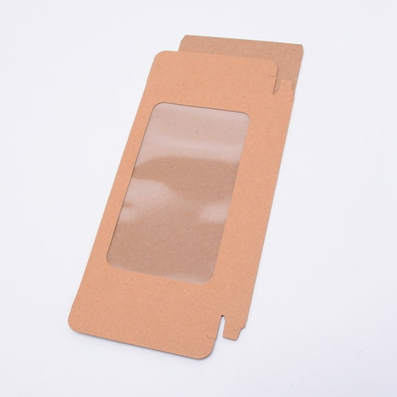 Foldable Creative Kraft Paper box Wedding Favor boxes Favour box Paper Gift box with PVC Clear Window Rectangle BurlyWood 17.5x9x1.5cm