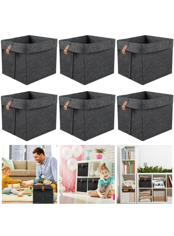 Foldable Cube Storage Bin(6 Pack ) Storage Baskets for Shelves, Closet,9x9 Storage Cube Bins Baskets for Cube Organizer, Fabric Storage Cubes for Storage Home Organization with Handles Ring
