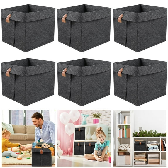 Tzdxfgl Collapsible Felt Fabric Cubes Storage Bins, 9"x9", 6 Pack, Dark Gray