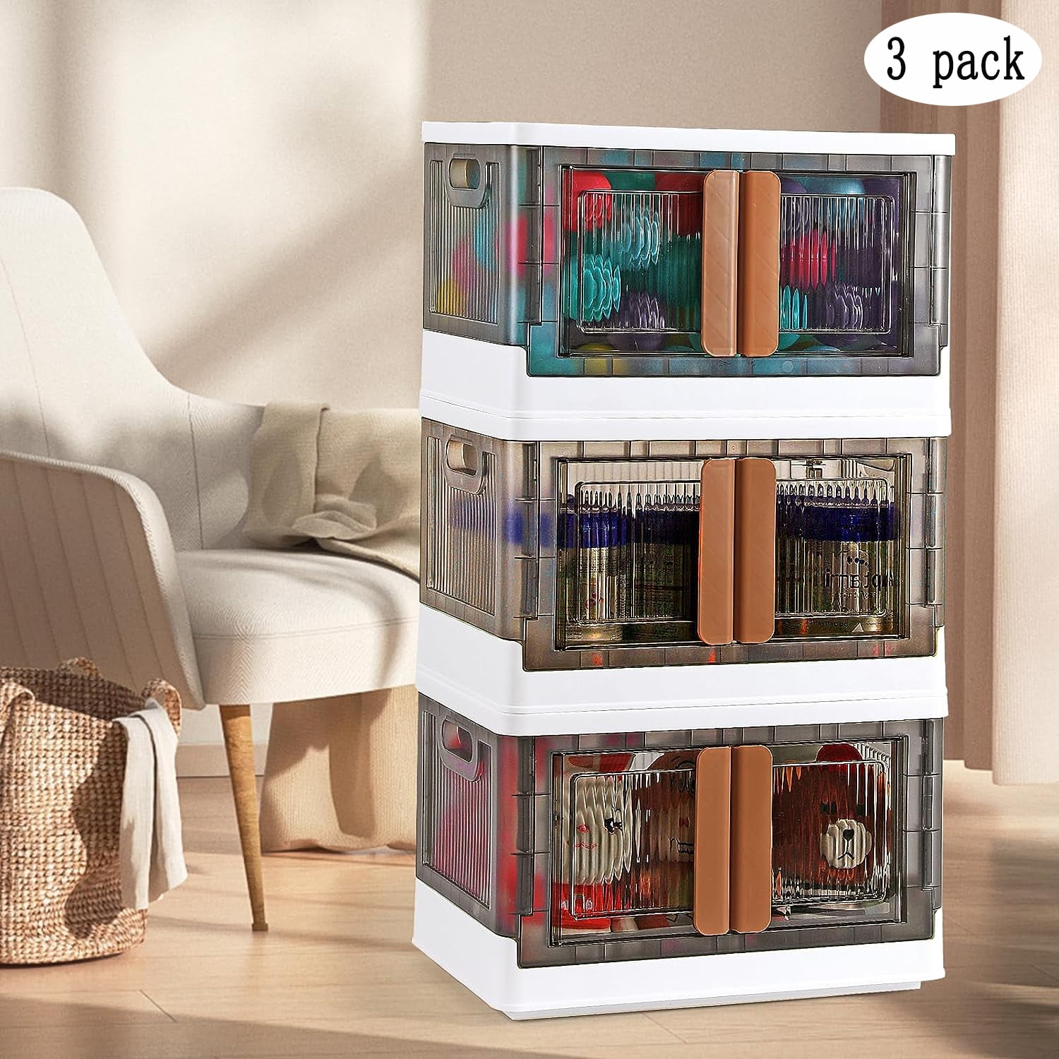 Foldable Cube Storage Bins with Lids 3 Pack, 8.4 Gal Capacity Closet Organizer, Folding