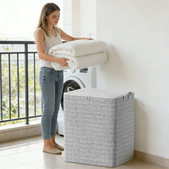Foldable Cube Storage Box, Stackable Organizer Container with Handle and Zipper, Blanket Container, Large Capacity Dustproof Moving Bags for Quilts, Clothing, Bedding, Pillows