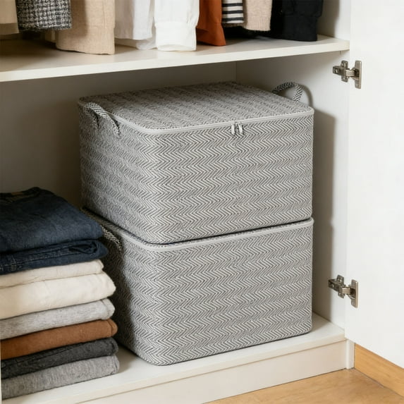 Foldable Cube Storage Box, Stackable Organizer Container with Handle and Zipper, Blanket Container, Large Capacity Dustproof Moving Bags for Quilts, Clothing, Bedding, Pillows