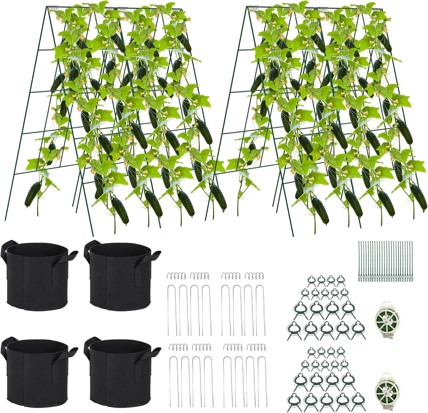 Foldable Cucumber Trellis - 4 Pack, A-Frame Garden Trellis 46" L x 18" W, Steel Climbing Plants Support Raised Bed Trellis with Twist Ties & Plant Bags for Climbing Plants Outdoor