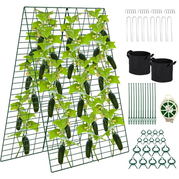 Foldable Cucumber Trellis, 48" L x 34" W A-Frame Trellis, Climbing Plants Support Raised Bed Trellis with Twist Ties & Plant Bags for Outdoor Yards Gardens