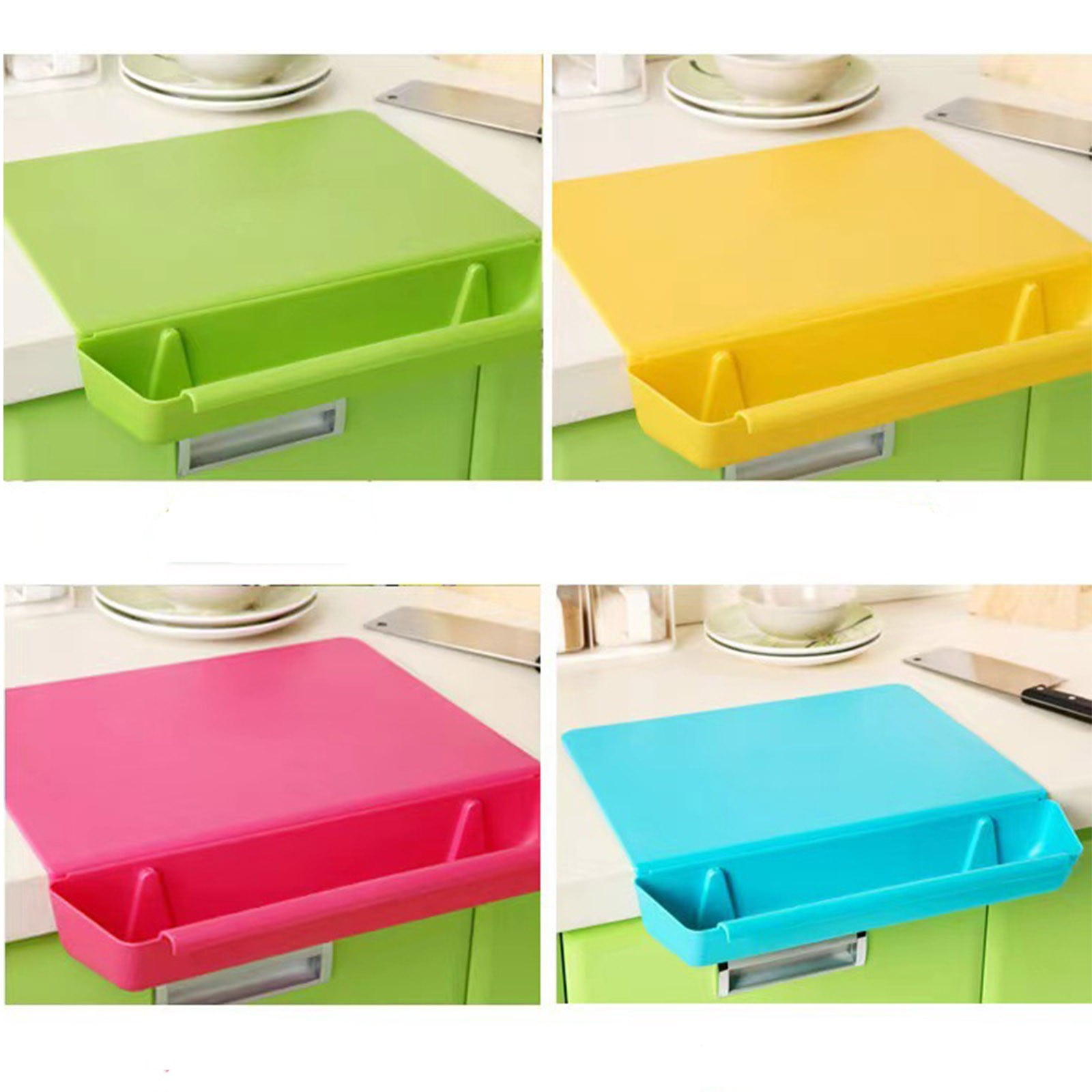 Foldable Cutting Board – Storage Basket Kitchen Mat | Non-Slip Acrylic, Removable Insert, Easy Clean | Blue, Yellow, Green, Rose | 38x38x7cm | 1 Pc