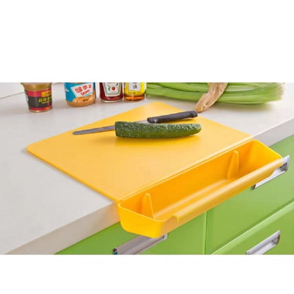Foldable Cutting Board with Storage Basket, QQZ Non Slip Detachable Kitchen Mat, Removable Bin Acrylic 38x38cm All-in-One Prep Station for Countertop, Yellow