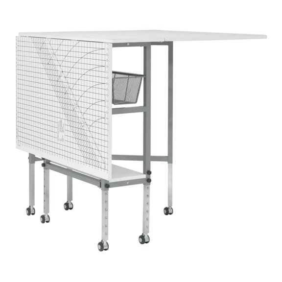 Foldable Cutting Table With Grid Top, Adjustable Height, 58.75 W x 36.5 D