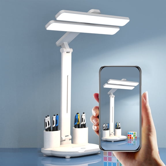 Foldable Desk Lamp With Fan and Pencil Sharpener for Office Reading, Rechargeable Eye Caring Table Lamp with Large Capacity Battery Adjustable Light for Dorm Bedroom Workspace(C)