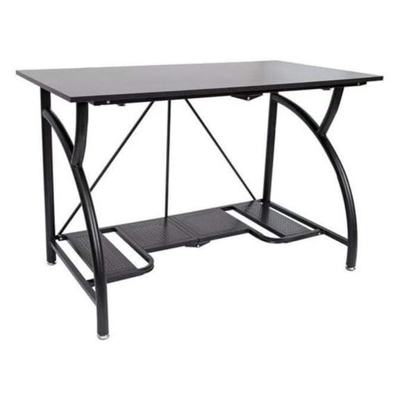 Foldable Desk, Laptop Computer Table - Sturdy Steel Frame, 2-Shelf, Black Large