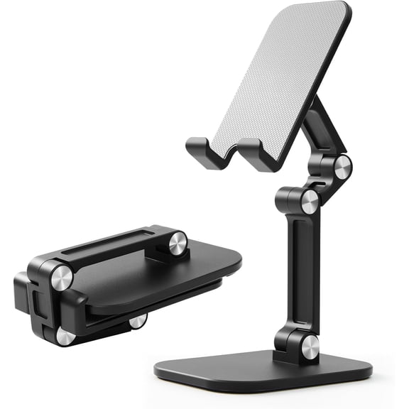 Foldable Desk Phone Stand, Adjustable Phone Holder, Heavy Non-Slip Base, Charging Hole, Thick Case Friendly Cradle for Most Smartphones, iPhone Sung iPad Tablet Home Office Travel