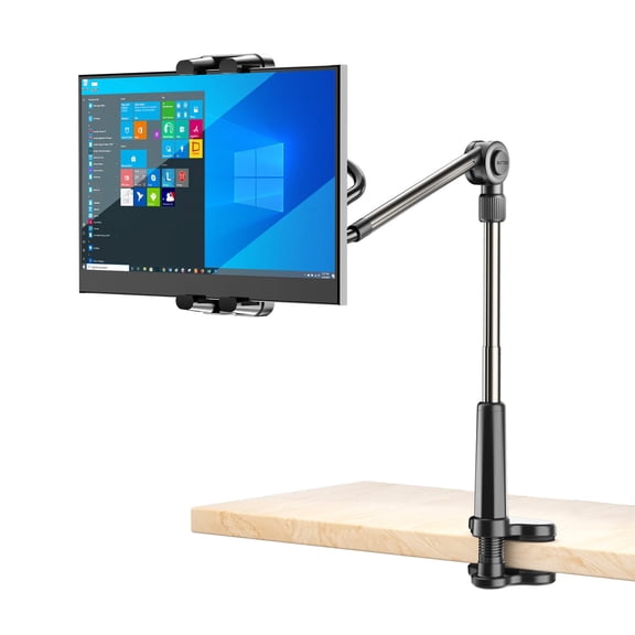 Foldable Desk Tablet Mount for iPad Portable Monitor 4.7-15.6'', Long Gooseneck Tablet Arm Holder, Table Tripod with Clamp Compatible with Surface Pro, All iPad Pro 12.9