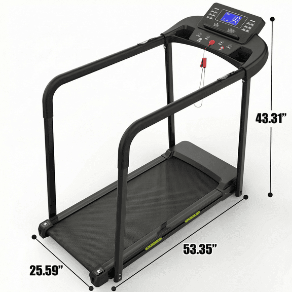 Foldable Under Desk Walking Pad Treadmill with Long Safety Handrail, Large LED Display, 300 LBS Max Weight Capacity Portable Home Fitness Walking Machine