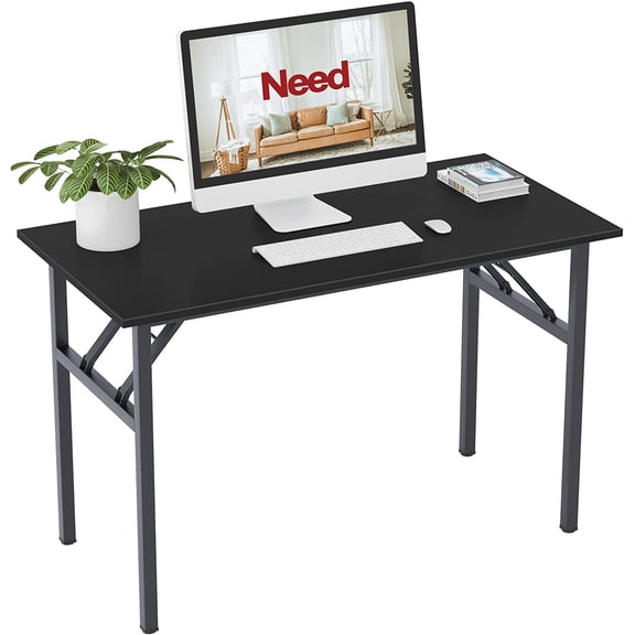 Foldable Desk for Small Spaces - 31.5" No Assembly Sturdy Writing Computer Table, Black Frame