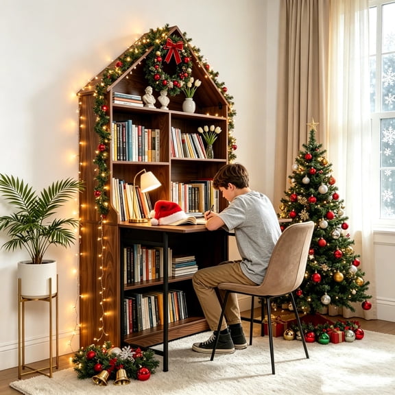 Foldable Desk with Storage, Wall Mounted Folding Desk Convertible to Bookshelf, Space Saving Hideaway Desk for Small Spaces