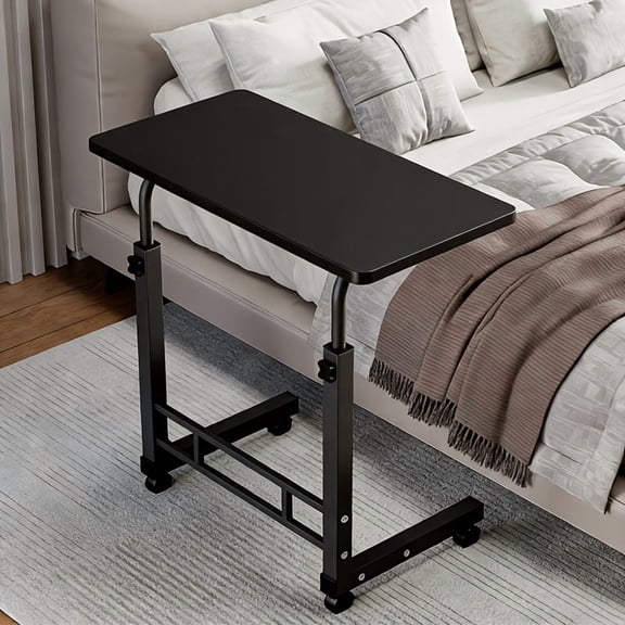 Foldable Desk with Wheels, Adjustable Height & Storage Rack, Spacious Tabletop for Study Work Relax, Bedroom Living Room Office Bedside Table