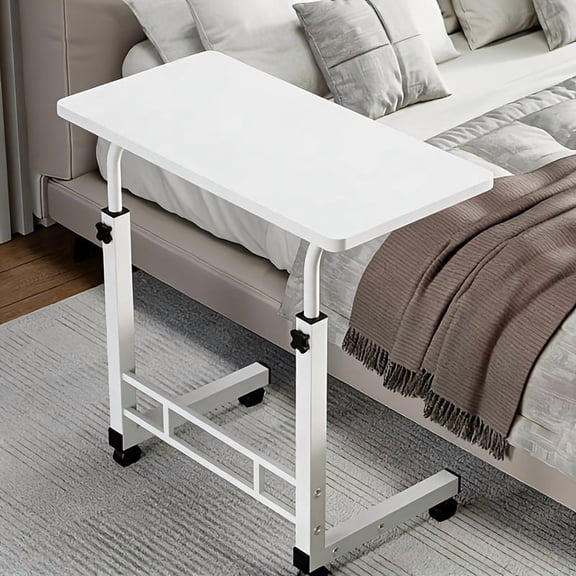 Foldable Desk with Wheels, Adjustable Height & Storage Rack, Spacious Tabletop for Study Work Relax, Bedroom Living Room Office Bedside Table