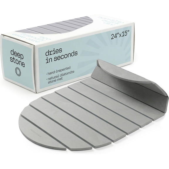 Foldable Diatomaceous Earth Bath Mat  Quick-Dry Non-Slip Oval Shower Mat, Water-Absorbing, Easy to Clean, Gray, 24" x 15"