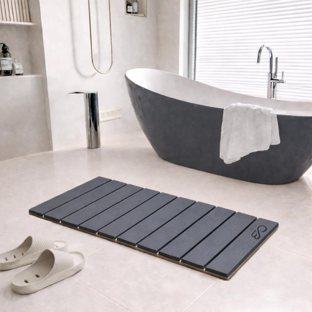 Foldable Diatomaceous Stone Bath Mat, Quick-Dry Absorbent Bathroom Floor Mat, Easy Clean, Space-Saving Design, for Bathroom & Indoor Use