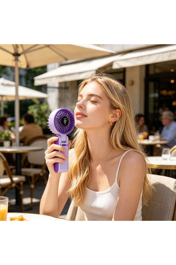 Foldable Digital Display Neck Hanging Handheld Fan USB Rechargeable Portable Fan, Adjustable Angle Strong Airflow Multi Mode Cooling Mini Fan Long Battery Life for Travel Commuting Outdoor Office