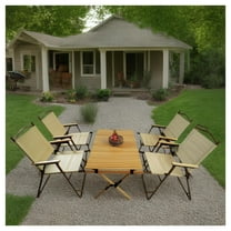 Foldable Dining Set - Portable Table & 4 Chairs - Indoor/Outdoor - Beech Wood & Aluminum - Natural Finish