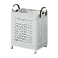 thumbnail image 1 of Foldable Dirty Clothes Basket with Wheels Large Capacity 17.71x15.35in Plastic Laundry Hamper Bathroom Storage Organizer Collapsible Laundry Basket White/Beige 3.18lb, 1 of 6