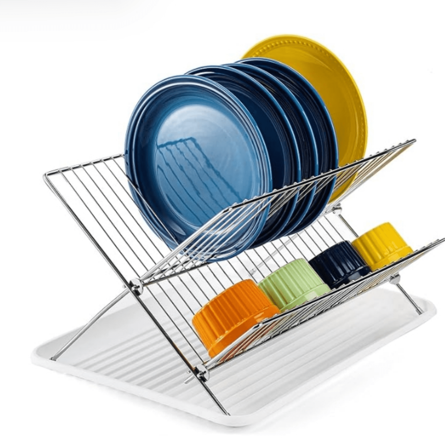 Foldable Dish Drying Rack with Drip Tray, Stainless Steel 2 Tier Dish ...