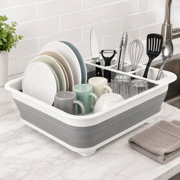 Foldable Dish Drying Rack for Counter, Collapsible Dish Drainer with Removable Sections, Portable Kitchen Organizer for RV Camping