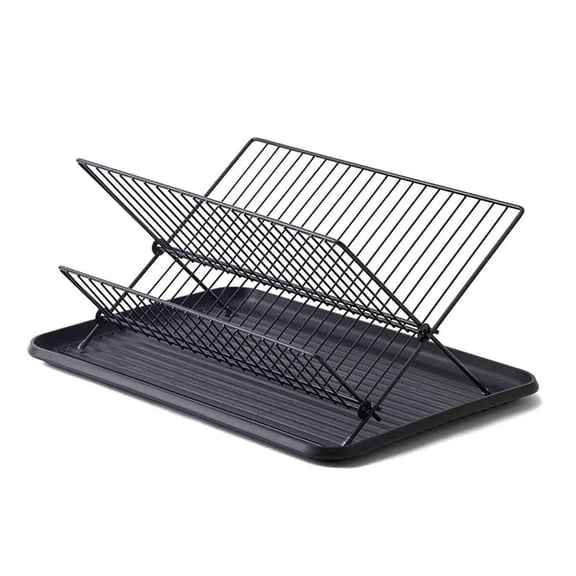 Foldable Dish Drying Rack with Drip Tray, Collapsible Dish Drainer for Kitchen Sink, Countertop, Cutlery, Plates Black