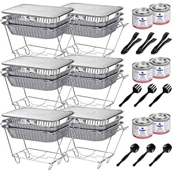 Foldable Disposable Chafing Dishes Buffet Set - 6/36pc half-sized (9x13), includes fuel cans. Catering chafers/warmers, buffet server for parties. Home Decor, Kitchen, & Other